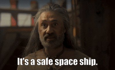 Taika Waititi as Blackbeard in "Our Flag Means Death", saying "It's a safe space ship"
